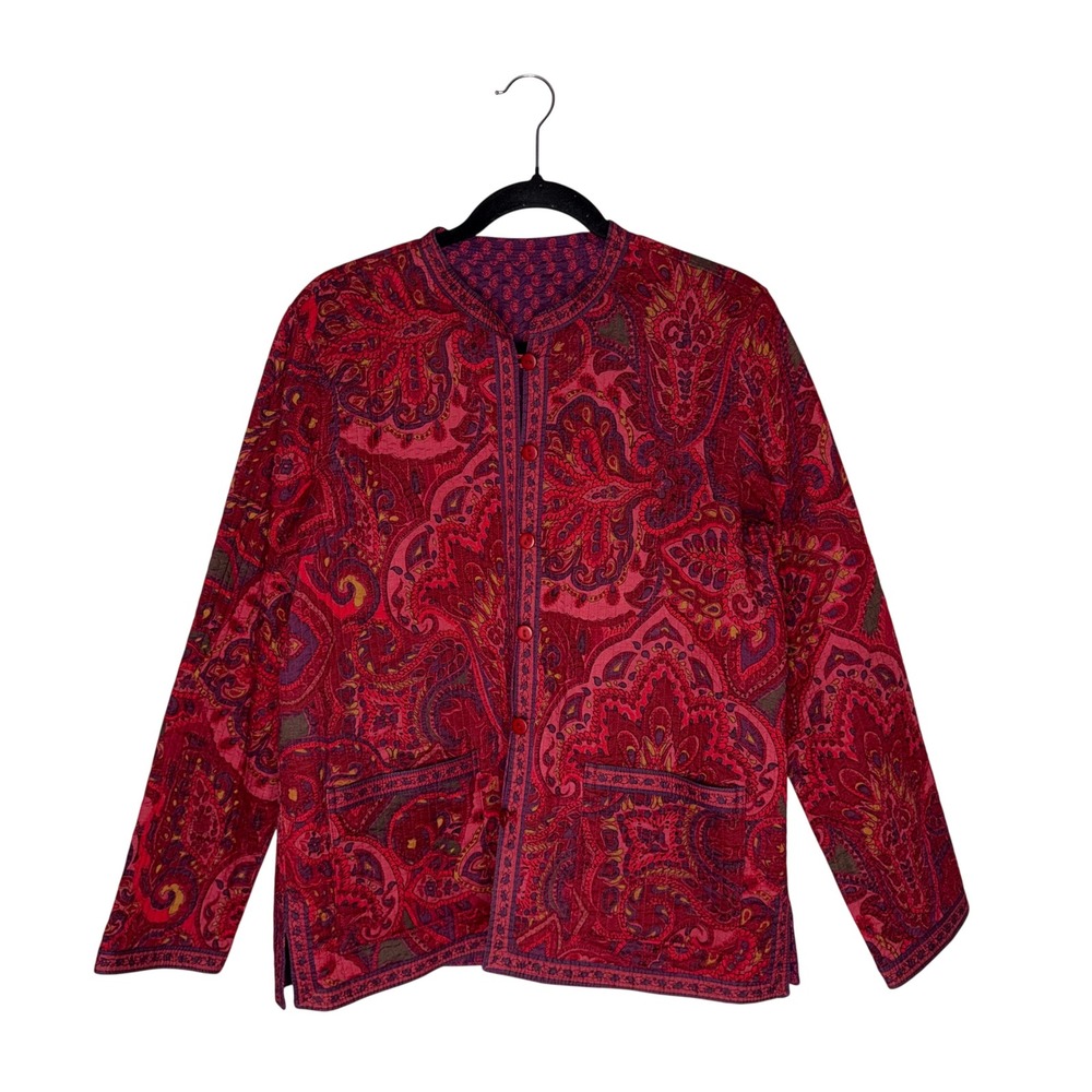 Reversible Quilted Jacket Women XL Red Paisley Boho Excellent Layer